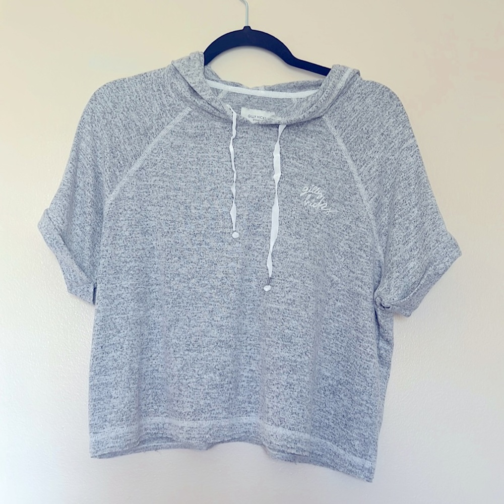 Gilly Hicks Sydney Womens Hooded Crop SS Sweatshirt Size Small Gray Soft Logo